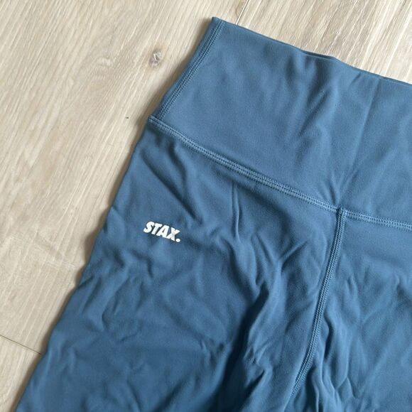 STAX Petrol Blue & Gray Original Length Shorts Workout Yoga Size Small - Picture 5 of 8
